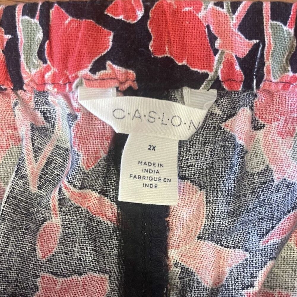 Caslon Floral Linen Blend Wide Leg Pants 2X Pull On Elastic Waist Coastal Summer - Picture 7 of 13